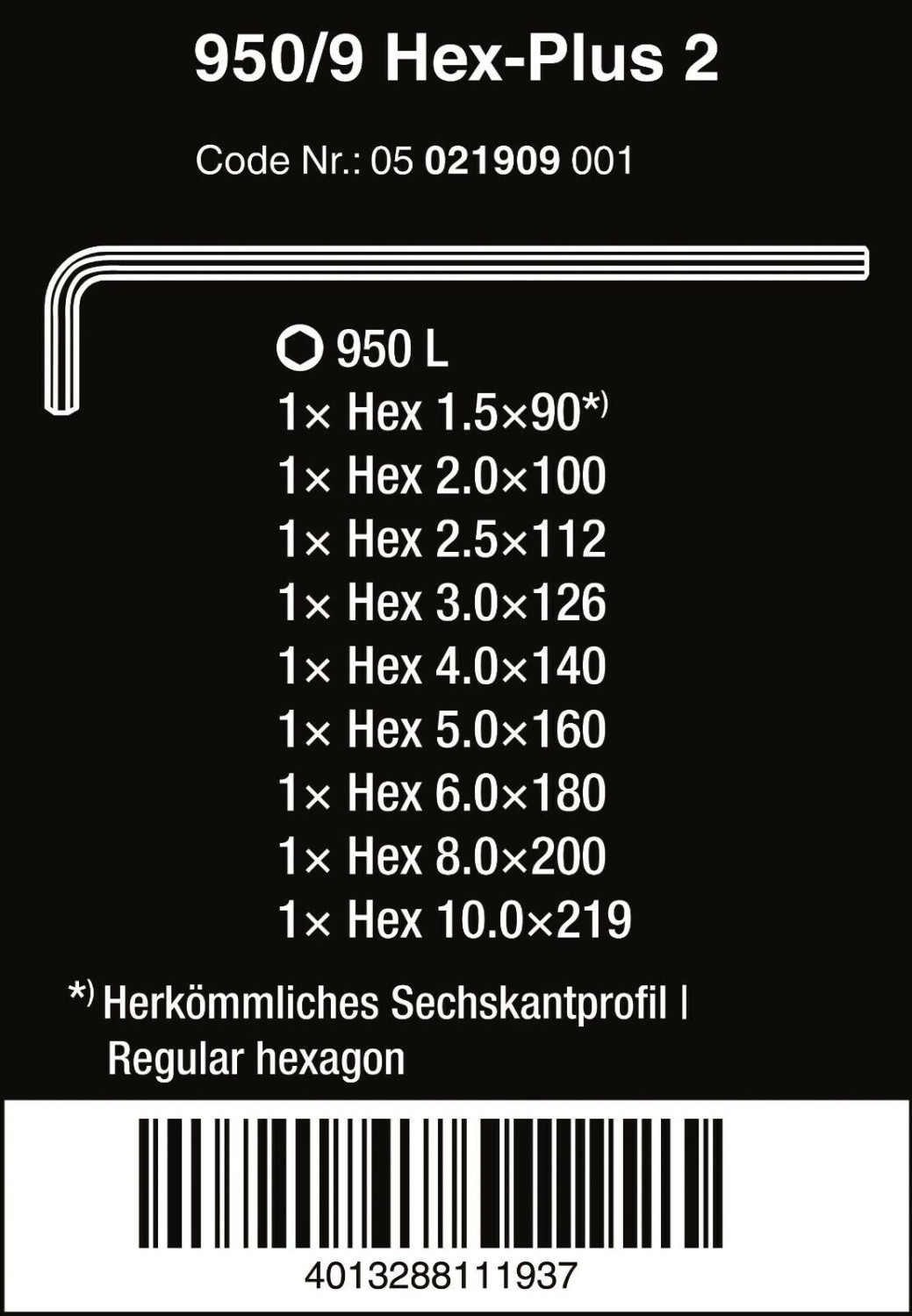 Šešiakampių raktų rinkinys 950/9 Hex-Plus (9 vnt.) 05021909001 WERA