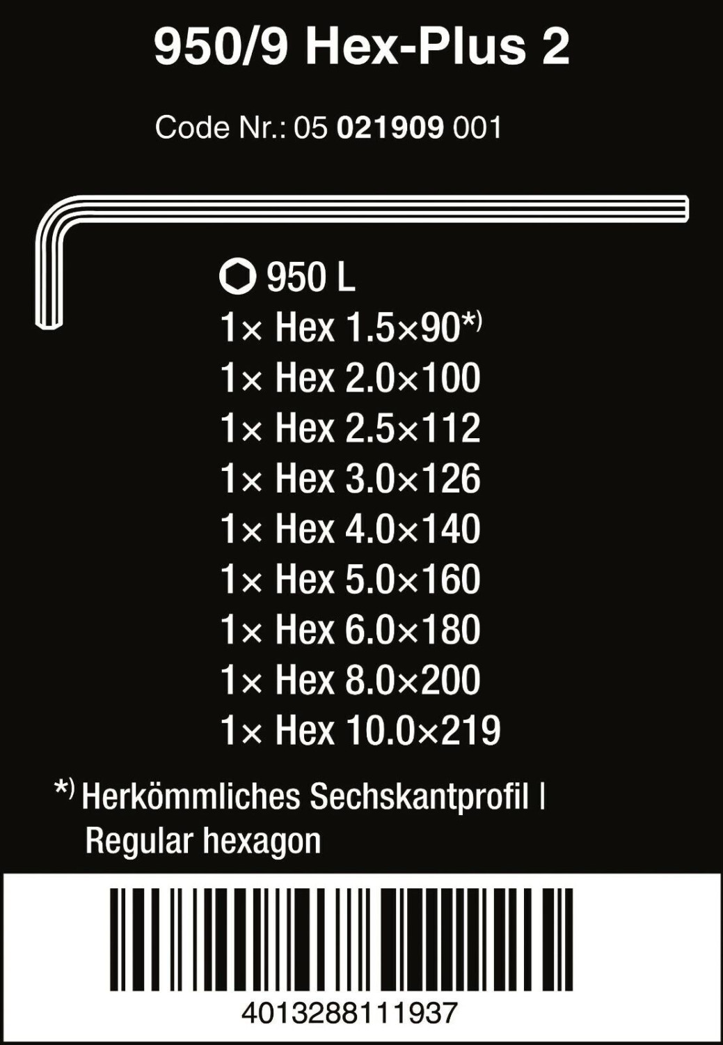 Kuuskantvõtmete komplekt 950/9 Hex-Plus (9 tk.) 05021909001 WERA