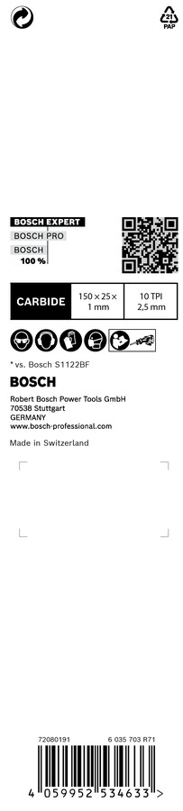 1 Zobenzāģa asmens S955HHM MediumThick Metal, Zobenzāģiem EXPERT MEDIUM-THICK TOUGH METAL S955HHM ASMENS, 2608900373, BOSCH