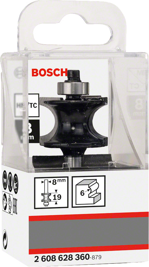 Savienojumu frēze R=6,0mm, l=19mm,kāts 8mm, Rokas frēzēm, malu frēzēm IZLIEKTA PUSLOKA PROFILU FRĒZE STANDARD FOR WOOD, 2608628360, BOSCH