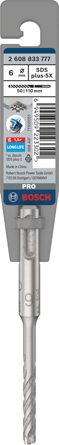 Triecienurbis SDS plus-5X 6x50x110 ,mm 1 gab., Perforatora urbjiem PRO SDS PLUS-5X TRIECIENURBIS PERFORATORIEM, 2608833777, BOSCH