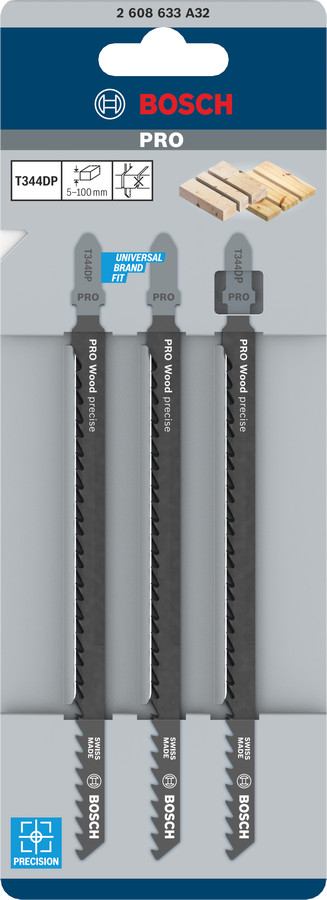 3 figūrzāģa asmeņi T 344 DP, Figūrzāģiem PRO WOOD PRECISE T344DP FIGŪRZĀĢA ASMENS, 2608633A32, BOSCH