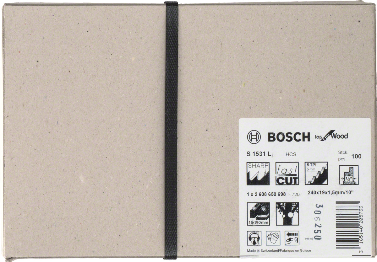 100 zobenzāģa asmeņi S 1531 L, Zobenzāģiem ZOBENZĀĢA ASMENS S 1531 L TOP FOR WOOD, 2608650698, BOSCH