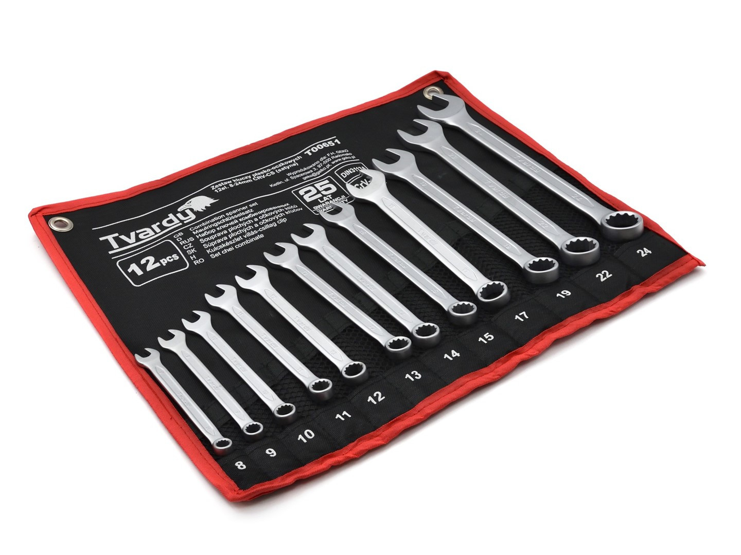 12pcs Combination spanner set 8-24mm, satin, CRV, Cold stamped T00651 Tvardy