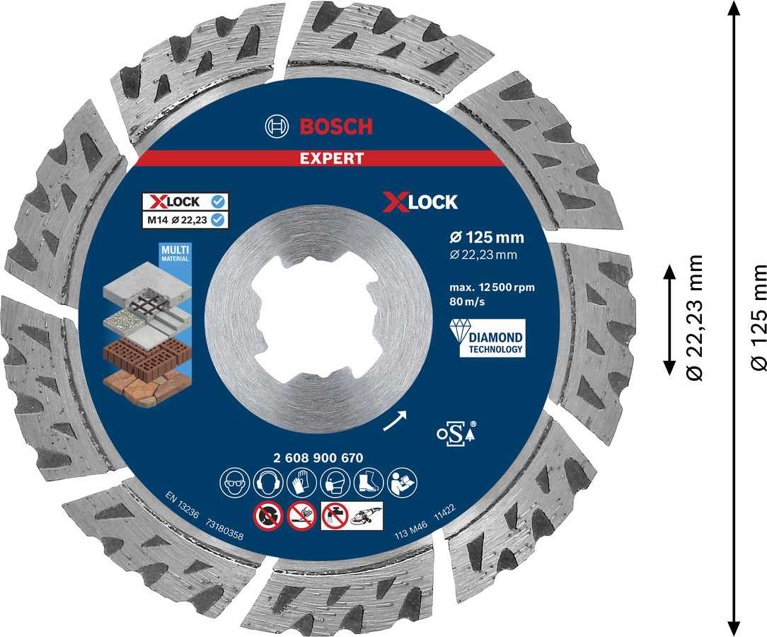 X-LOCK dimanta disks Multi Material 125, Mazām leņķa slīpmašīnām EXPERT MULTI MATERIAL DIMANTA GRIEZĒJDISKS, 2608900670, BOSCH