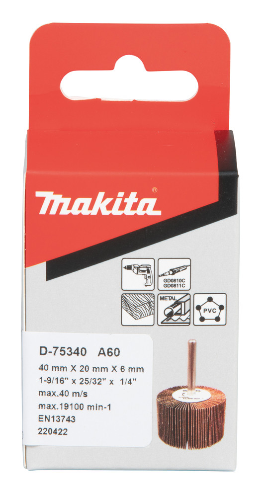 Slīppapīra lameļu slīpdiski Ø40 x 20 mm, A60, D-75340 MAKITA