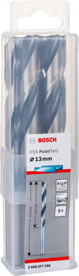 Urbis metālam PointTeQ 13 x 101 x 151mm, 5 gab., Urbjmašīnām/skrūvgriežiem POINTTEQ HSS SPIRĀLVEIDA URBIS, 2608577298, BOSCH