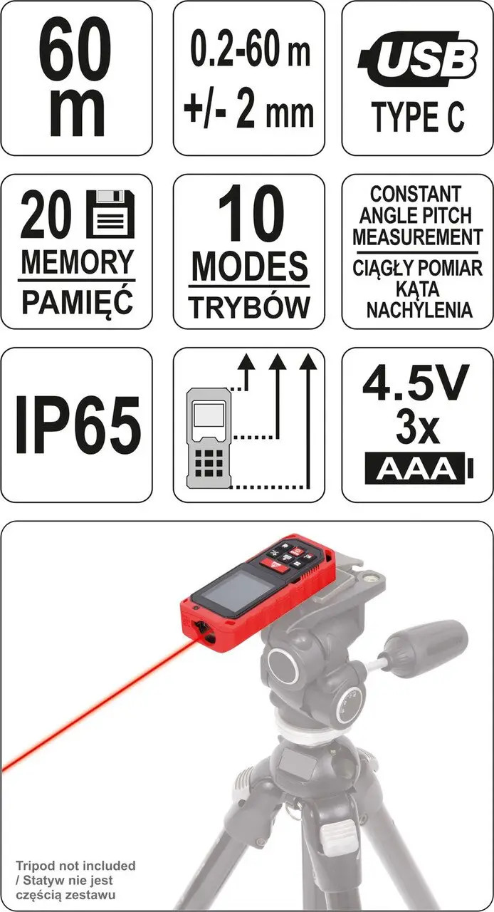 Laser Distance Meter 60 M YT-73127 YATO