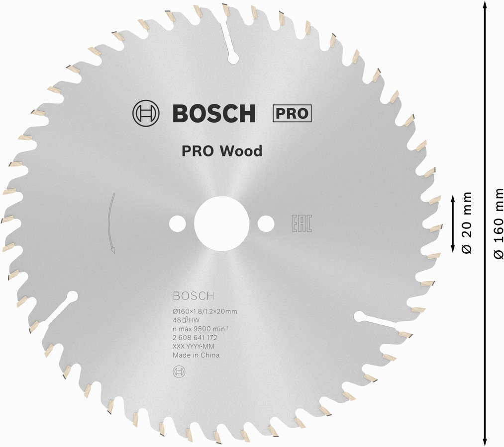 Koka ripzāģa asmens, 160 mm, 48 zobi, 2608641172, BOSCH