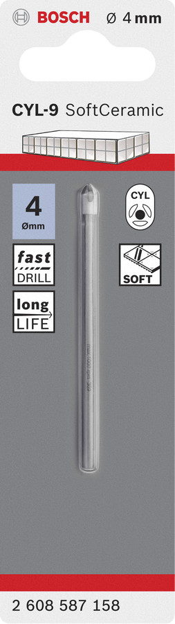 Flīžu urbis CYL-9 Ceramic 4x70 mm, 1 gab., Urbjmašīnām/skrūvgriežiem, triecienurbjmašīnām/triecienskrūvgriežiem CYL-9 SOFTCERAMIC FLĪŽU URBIS, 2608587158, BOSCH