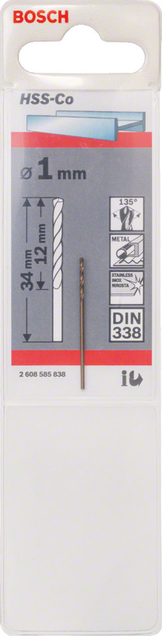 HSS-Co urbis metālam 1,0mm, 1 gab., Urbjmašīnām/skrūvgriežiem KOBALTA HSS SPIRĀLVEIDA URBIS, 2608585838, BOSCH