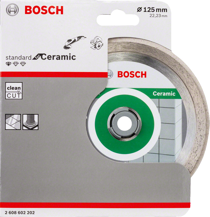 Dim. griešanas ripa FPE 125x22.23 mm, Mazām leņķa slīpmašīnām DIMANTA GRIEZĒJDISKS STANDARD FOR CERAMIC, 2608602202 BOSCH