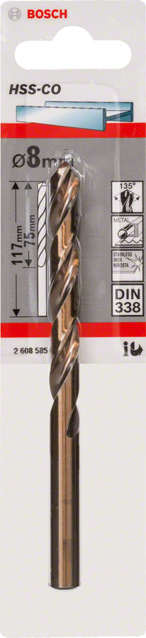 HSS-Co urbis metālam 8,0mm, 1 gab., Urbjmašīnām/skrūvgriežiem KOBALTA HSS SPIRĀLVEIDA URBIS, 2608585860, BOSCH