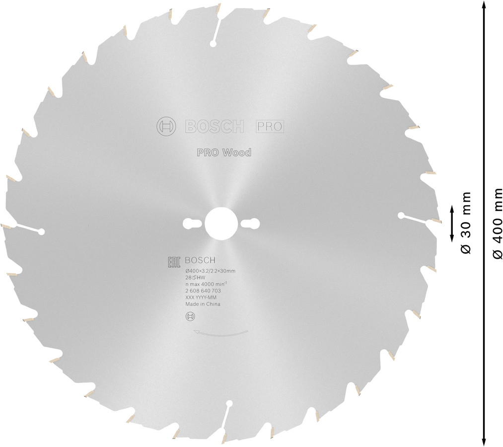 Ripzāģa disks 400x30mm, Construct wood, Galda zāģiem PRO WOOD RIPZĀĢA ASMENS, 2608640703, BOSCH