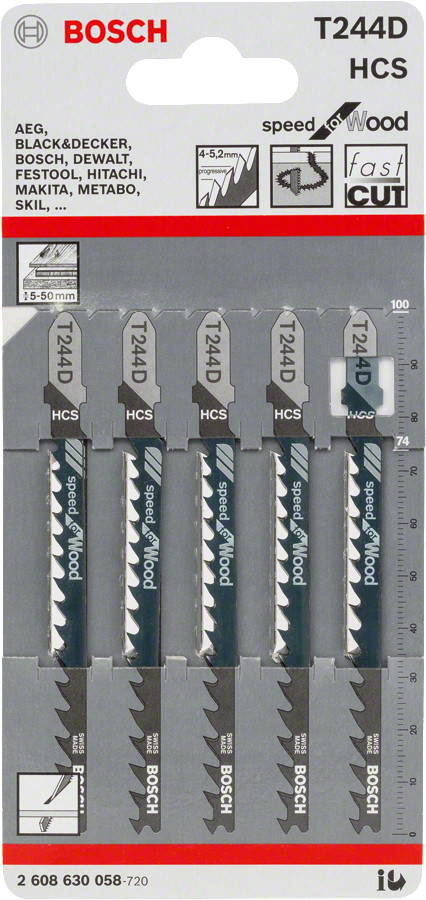 5 figūrzāģa asmeņi T 244 D, Figūrzāģiem FIGŪRZĀĢA ASMENS T 244 D SPEED FOR WOOD, 2608630058, BOSCH