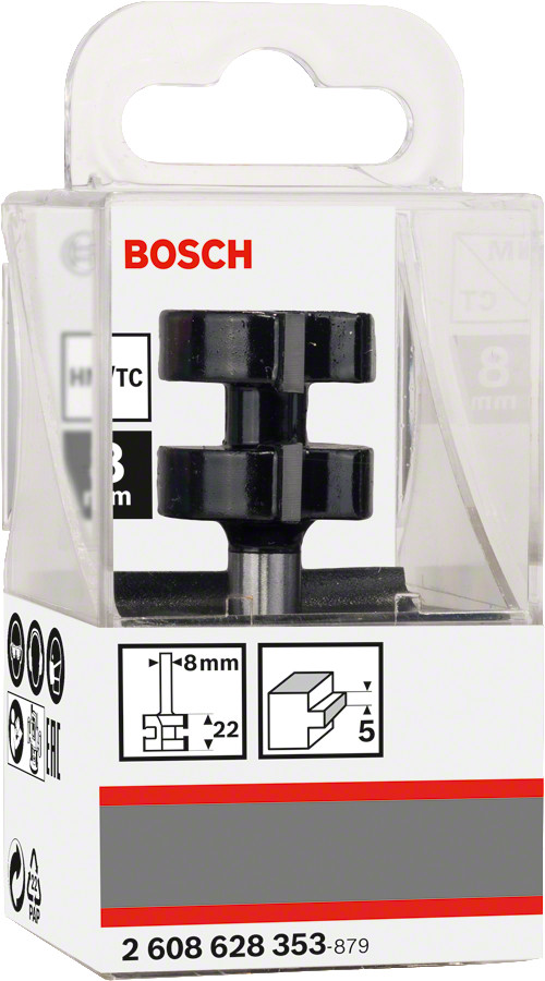 Savienojumu frēze HM B=5mm, l=22mm,kāts 8mm, Rokas frēzēm, malu frēzēm IZCIĻŅU FRĒZE STANDARD FOR WOOD, 2608628353 BOSCH