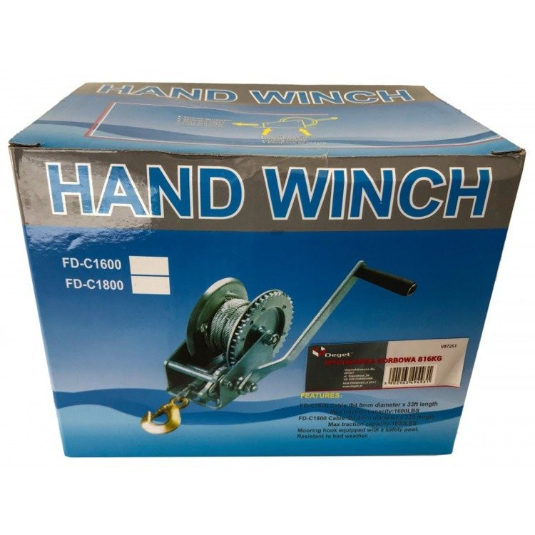 Winch, stationary, hand, 816kg, cable 10m DEGET