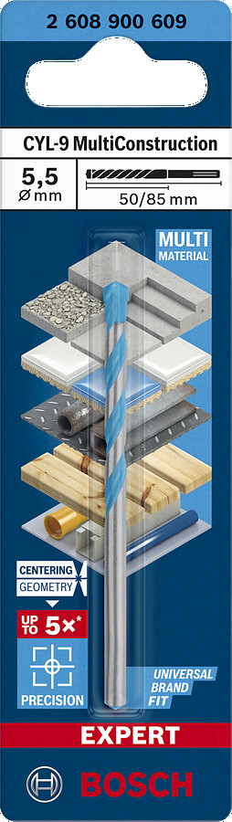Universāls urbis CYL-9 MC 5.5x50x85 mm, 1 gab., Triecienurbjmašīnām/triecienskrūvgriežiem, urbjmašīnām/skrūvgriežiem EXPERT CYL-9 MULTI CONSTRUCTION URBIS, 2608900609, BOSCH
