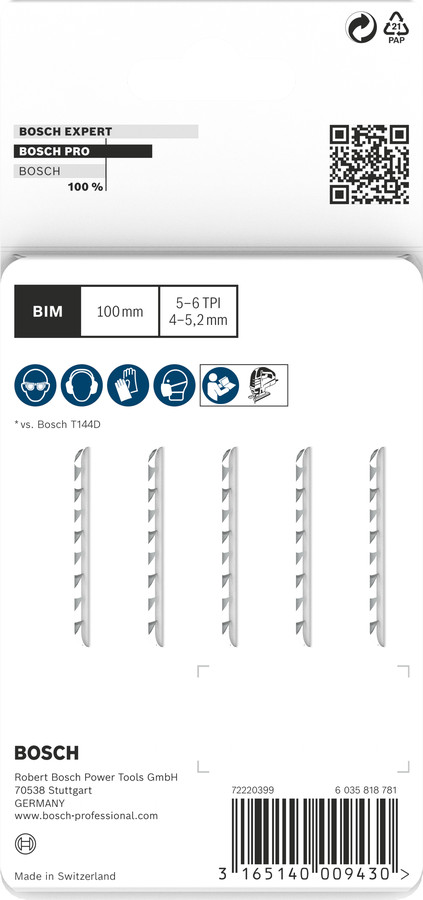 5 figūrzāģa asmeņi T 144 DF, Figūrzāģiem PRO HARDWOOD FAST T144DF FIGŪRZĀĢA ASMENS, 2608634567, BOSCH