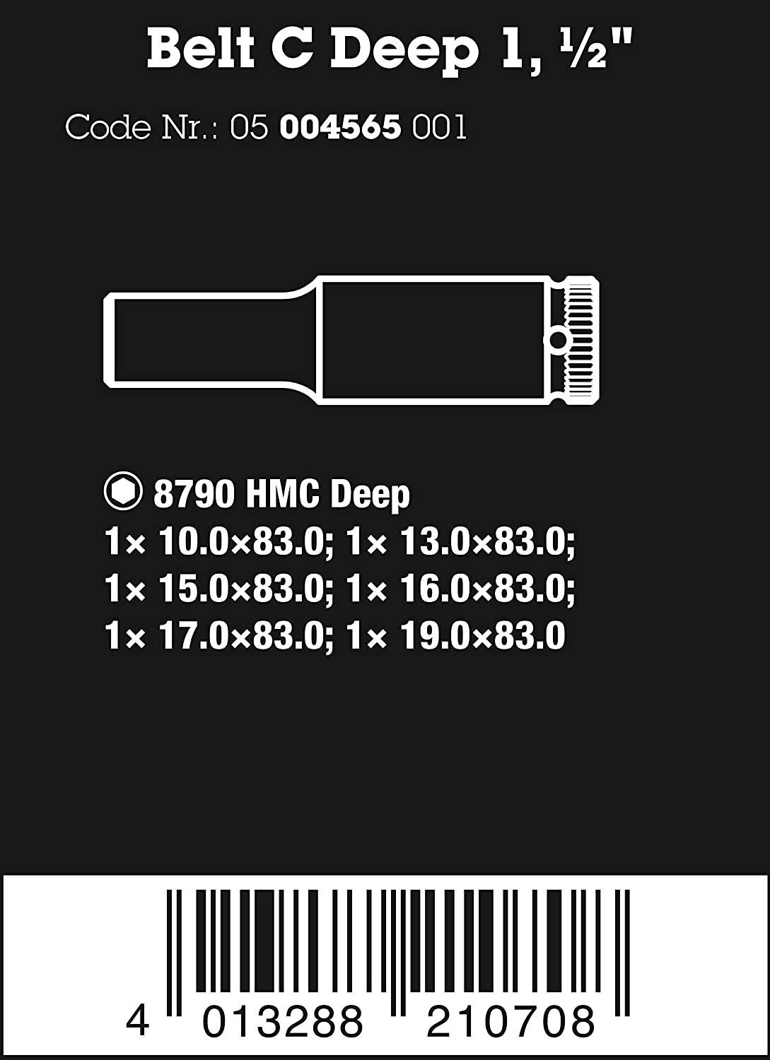 Padrunite komplekt Belt C Deep 1 (6tk.) 1/2" 05004565001 WERA