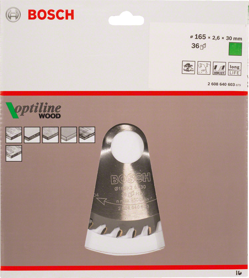 Ripzāģa disks 165x30 mm Optiline Wood, Rokas ripzāģiem PRO WOOD RIPZĀĢA ASMENS, 2608640603, BOSCH