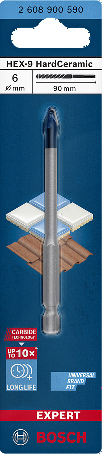 HEX-9 HardCeramic 6x90 mm, 1 gab., Triecienurbjmašīnām/triecienskrūvgriežiem, urbjmašīnām/skrūvgriežiem, tiecienskrūvgriežiem EXPERT HEX-9 HARD CERAMIC URBIS, 2608900590, BOSCH