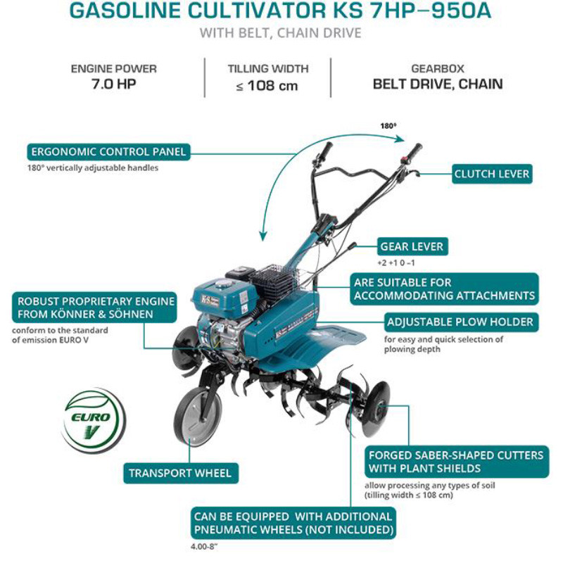 Kultivatorius KS 7HP-950A, 212cc, 5148W, 108cm, KONNER & SOHNEN