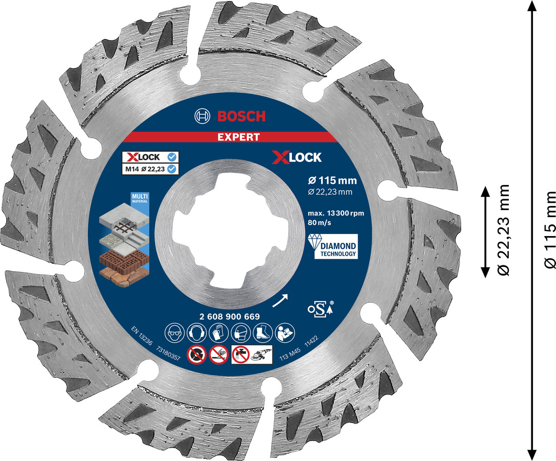 X-LOCK dimanta disks Multi Material 115, Mazām leņķa slīpmašīnām EXPERT MULTI MATERIAL DIMANTA GRIEZĒJDISKS, 2608900669, BOSCH