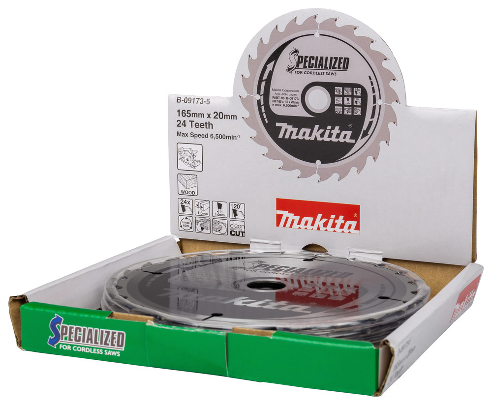 T.C.T. Zāģripa 165X1.50X20mm 20° T24 SPECIALIZED 5 gab., B-09173-5 MAKITA