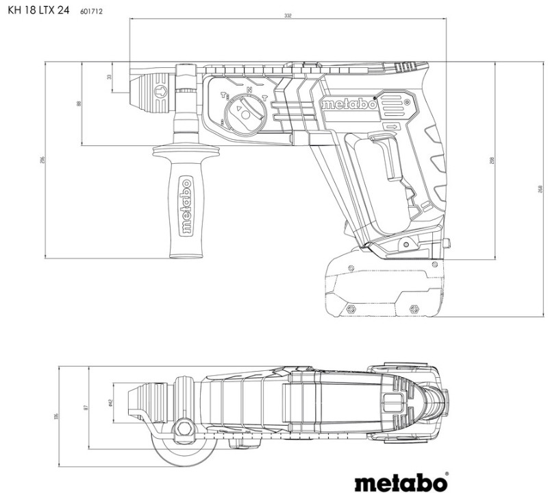 Akumulatora perforators KH 18 LTX 24, 2x4Ah, METABOX; 601712510 METABO