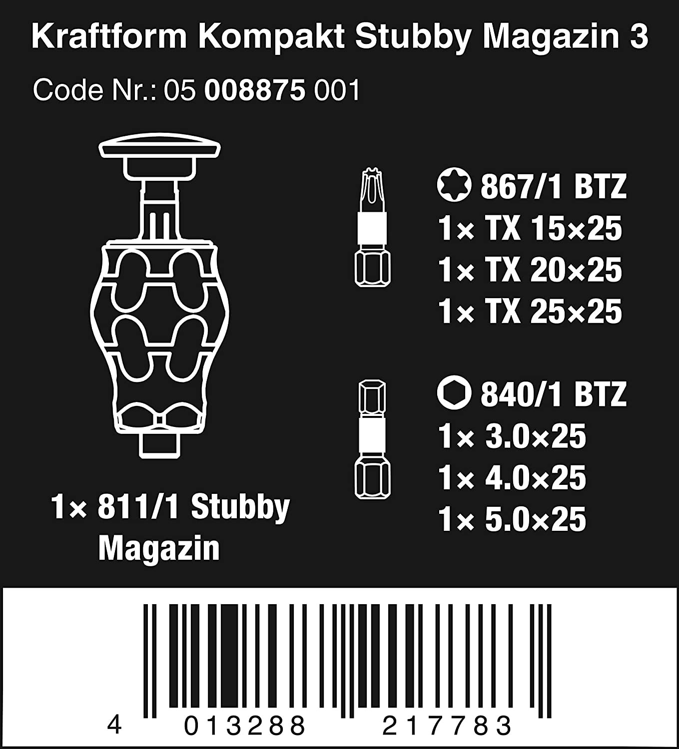 Otsikukomplekt käepidemega Kraftform Kompakt Stubby (7 tk.) 05008875001 WERA