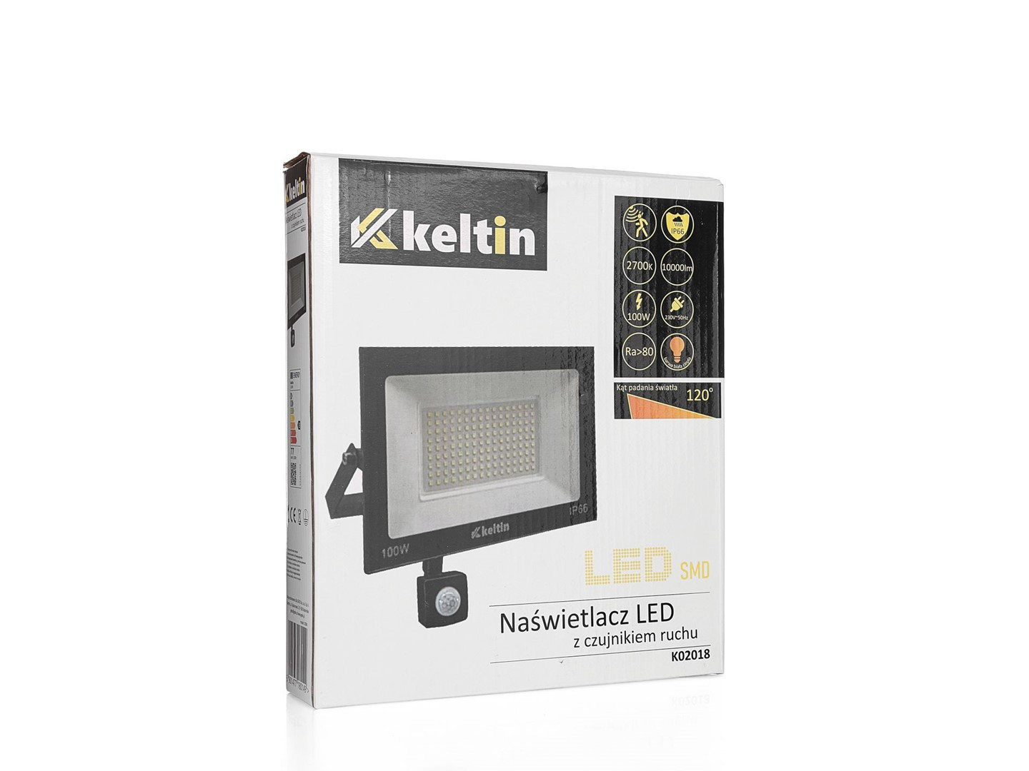 LED prožektors ar kustību sensoru, 100W, silti balta gaisma 2700K, K02018, Keltin