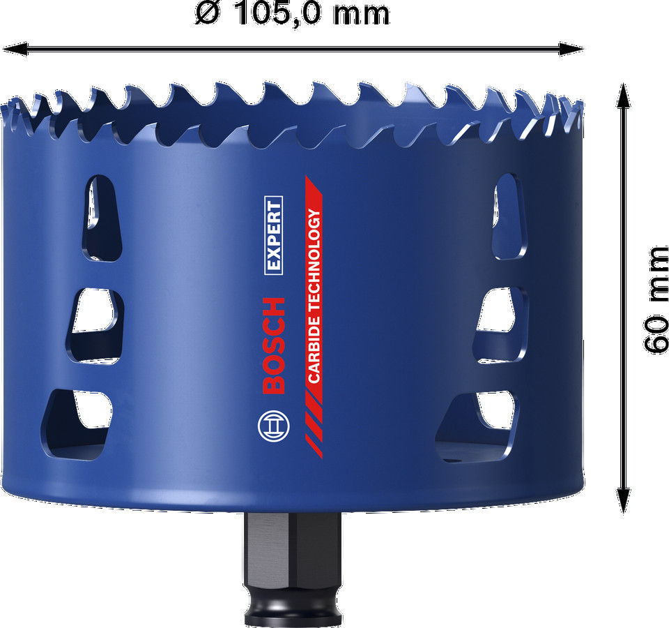 Karbīda caurumzāģis Tough Material  105mm, Urbjmašīnām/skrūvgriežiem, triecienurbjmašīnām/triecienskrūvgriežiem EXPERT MULTI MATERIAL PC PLUS CAURUMZĀĢIS, 2608900440, BOSCH