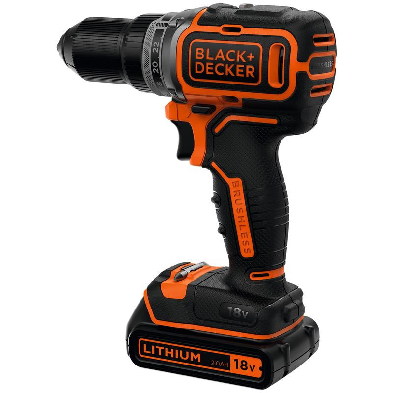 18V Brushless Drill Driver, 2 Batteries, 1Amp Charger, Kitbox BL186K1B2-QW BLACK DECKER