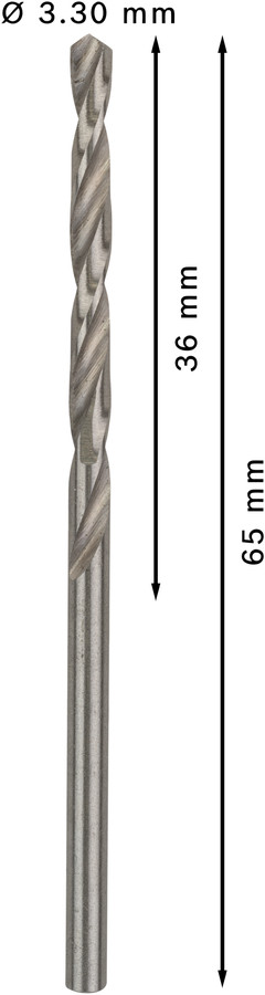 HSS-G urbji metālam 3,3mm, 10gab., Urbjmašīnām/skrūvgriežiem PRO METAL HSS-G STANDARTA SPIRĀLVEIDA URBJA GARUMS, 2608595057 BOSCH