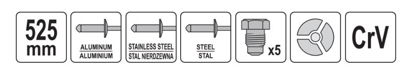 Kniediklis 525Mm 2,4-6,4Mm YT-3610 YATO