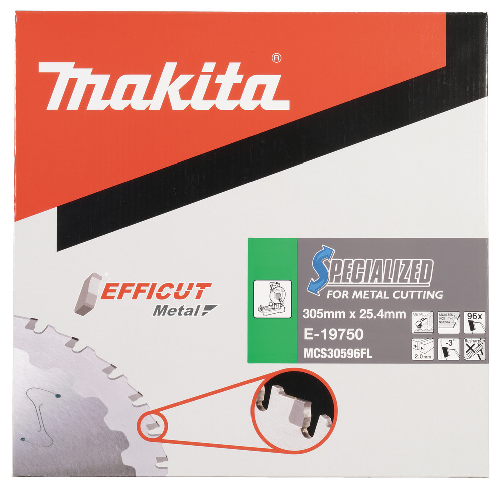 Zāģripa metālam/nerūsējošam tēraudam 305mm x 25.4mm x 96T EFFICUT E-19750 MAKITA