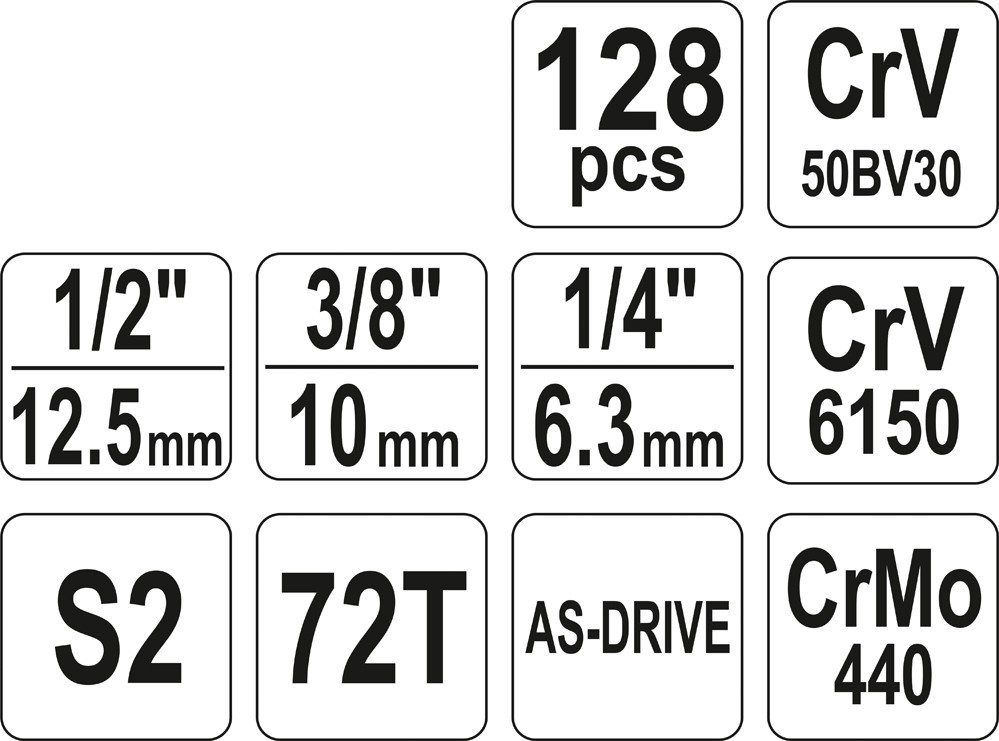 Tööriistakomplekt 1/4" , 1/2" , 3/8" (128 tk) YT-38872 YATO