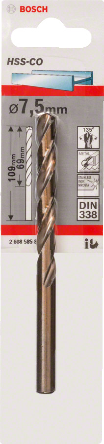 HSS-Co urbis metālam 7,5mm, 1 gab., Urbjmašīnām/skrūvgriežiem KOBALTA HSS SPIRĀLVEIDA URBIS, 2608585859, BOSCH