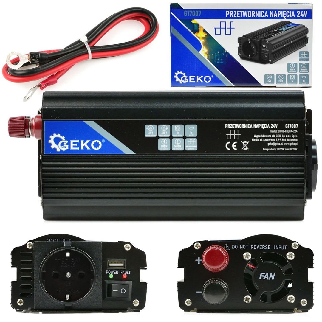 Sprieguma pārveidotājs 24V/230V, 800/1600W, G17007 GEKO