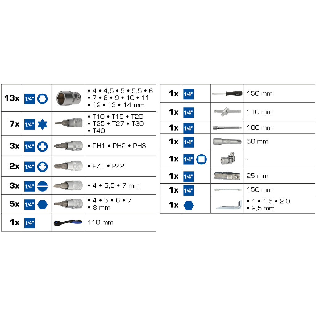 Instrumentu komplekts 1/4" (46gab.) BT020046 BRILLIANT TOOLS