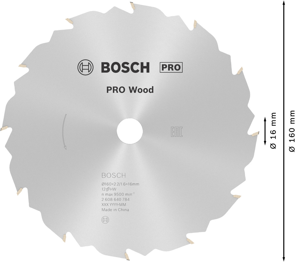 Ripzāģa disks 160x16mm Speedline Wood, Rokas ripzāģiem PRO WOOD RIPZĀĢA ASMENS, 2608640784, BOSCH