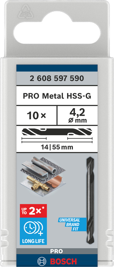 HSS-G urbis met. divp. 4,2x55 mm, 10 gab., Urbjmašīnām/skrūvgriežiem PRO METAL HSS-G DIVPUSĒJI SPIRĀLVEIDA URBIS, 2608597590, BOSCH