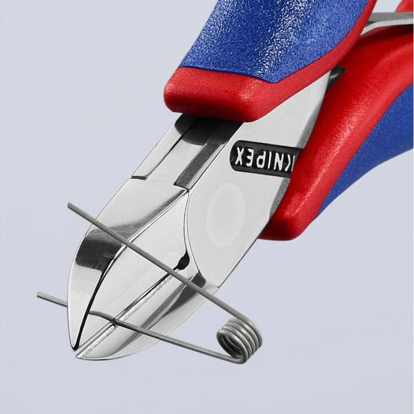 ELECTRONICS DIAGONAL CUTTER HEAD MIRROR POLISHED, HANDLES WITH MULTI-COMPONENT GRIPS, ROUND HEAD, WITH SMALL BEVEL, 7702115SB KNIPEX