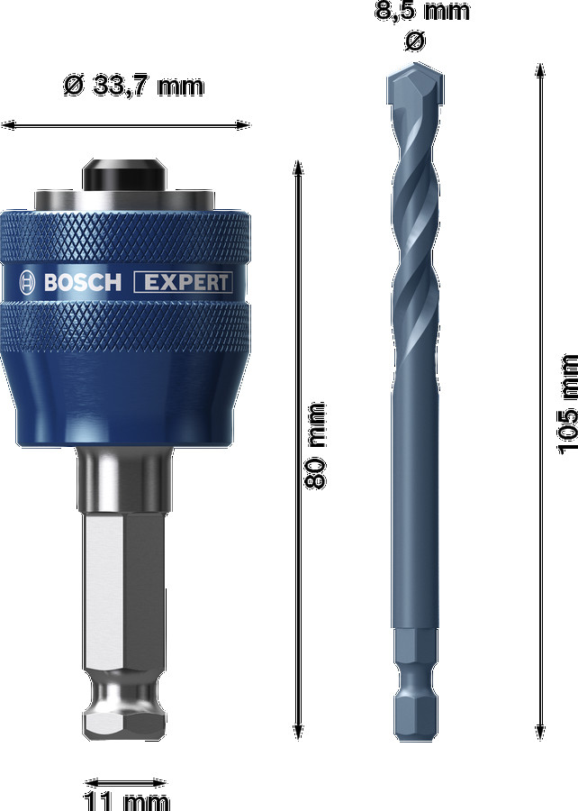 PC Plus adapteris 3/8" ar TCT Ø 7,15x85 mm urbi, Urbjmašīnām/skrūvgriežiem, triecienurbjmašīnām/triecienskrūvgriežiem EXPERT POWER CHANGE PLUS AR CENTRĒJOŠO URBI, 2608900526, BOSCH