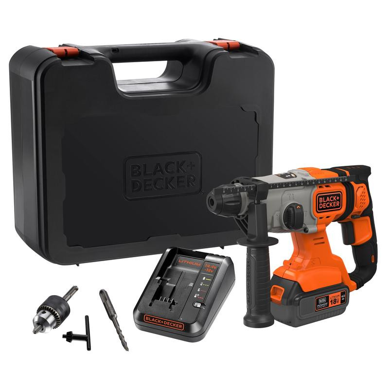 18V SDS+ Hammer Drill & 1x4.0Ah Batteries & 2amp Charger & Kit Box  BCD900M1K-QW BLACK DECKER