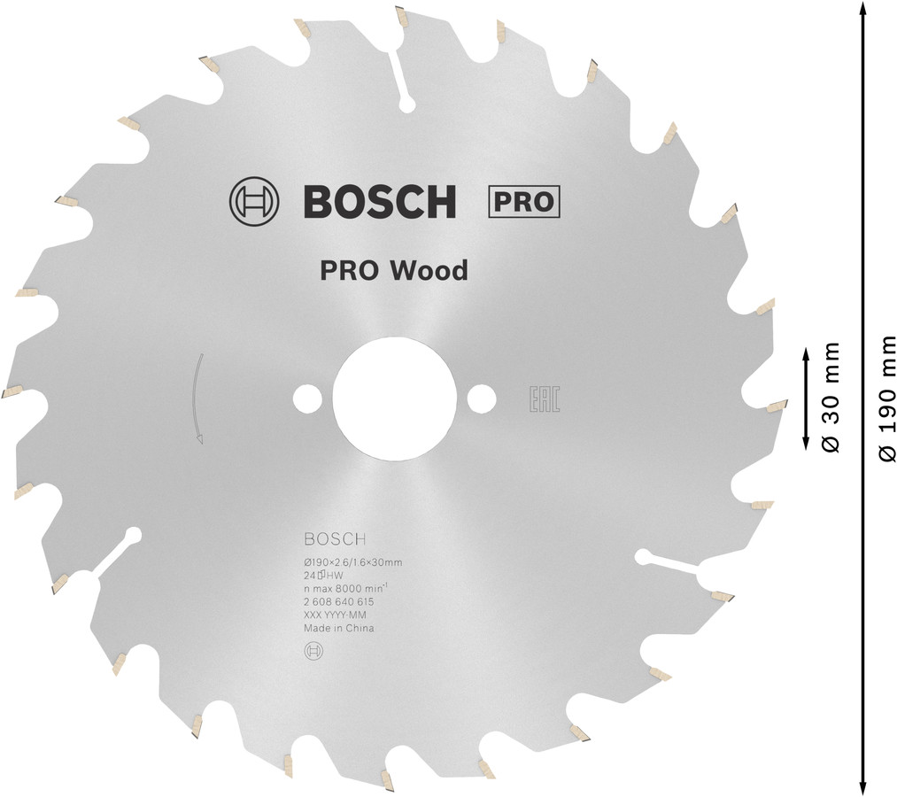 Ripzāģa disks 190x30mm Optiline Wood, Rokas ripzāģiem PRO WOOD RIPZĀĢA ASMENS, 2608640615, BOSCH