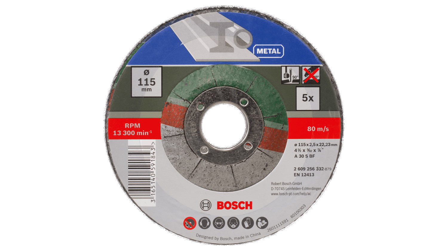 Cutting and Grinding Cutting Disc for Metal Depressed Centre Set 5 Pieces, 2609256332 BOSCH