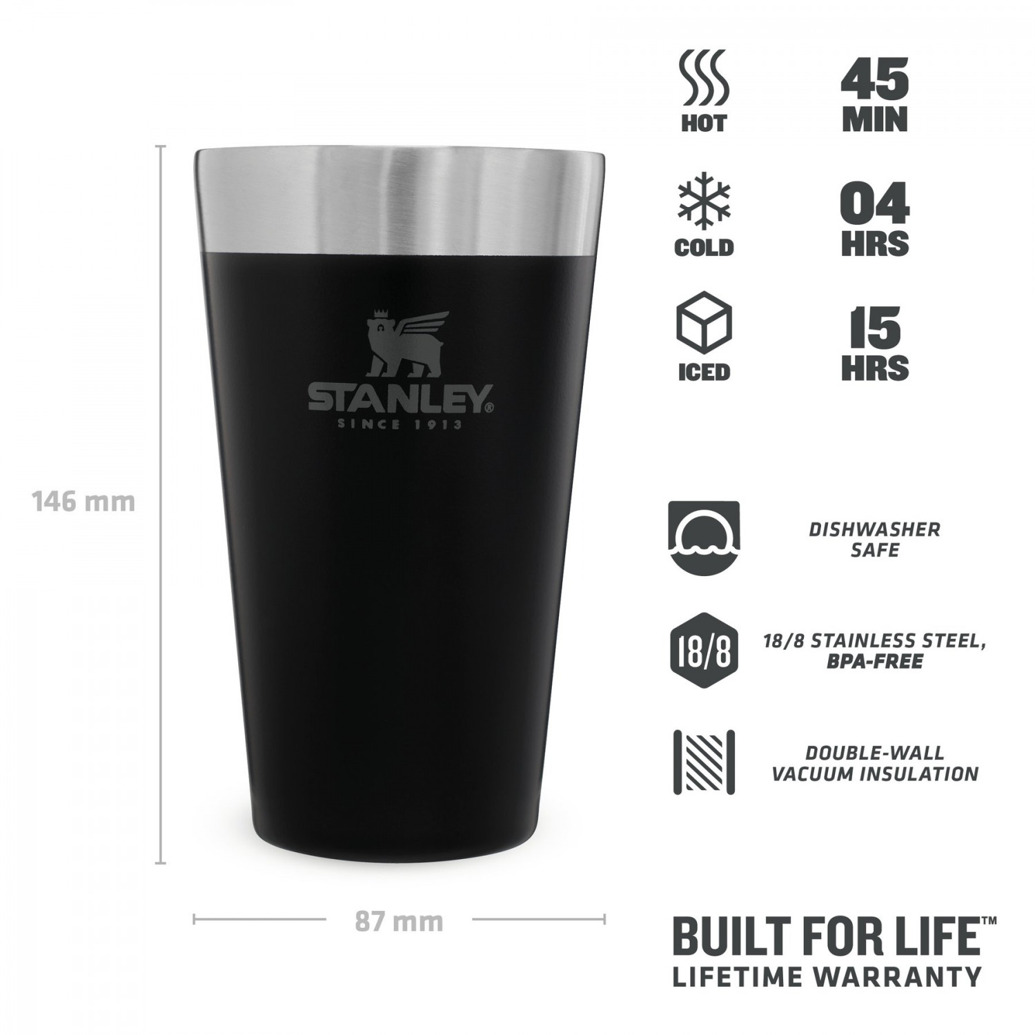 Пивная кружка Adventure The Stacking Beer Pint 0,47л черный матовый 2802282058 STANLEY