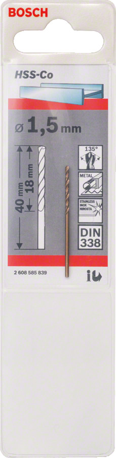 HSS-Co urbis metālam 1,5mm, 1 gab., Urbjmašīnām/skrūvgriežiem KOBALTA HSS SPIRĀLVEIDA URBIS, 2608585839, BOSCH